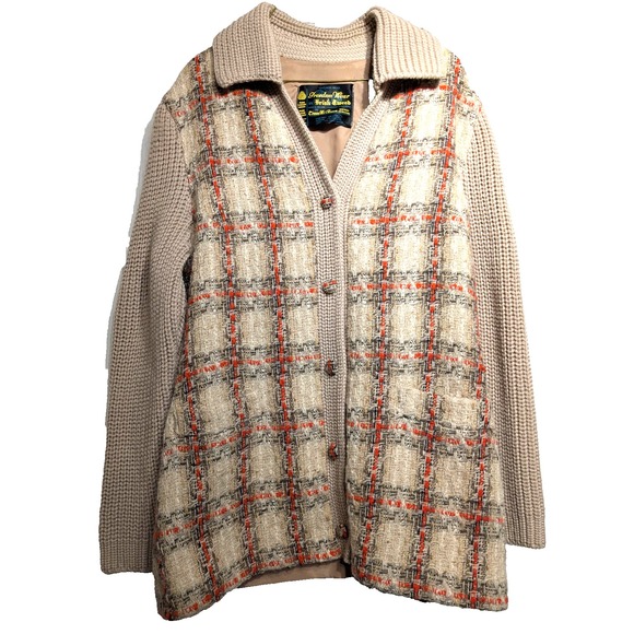 Vintage Freedom Wear Irish Tweed Sweater Jacket Womens M-L Plaid Wool Ireland‎